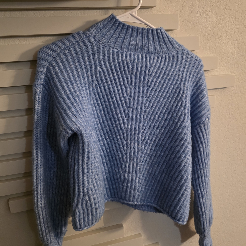 SO Light Blue Ribbed Turtleneck Sweater